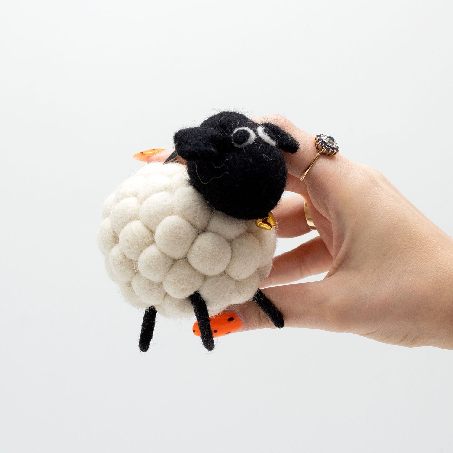 Handcrafted Eco - Friendly White Felt Sheep with Golden Bell Collar - Decorative Home Décor Piece - SHAMTAM.COM