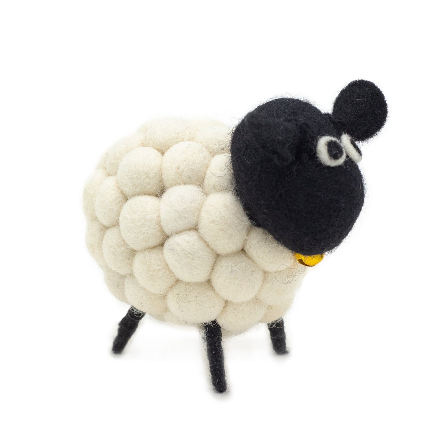 Handcrafted Eco - Friendly White Felt Sheep with Golden Bell Collar - Decorative Home Décor Piece - SHAMTAM.COM