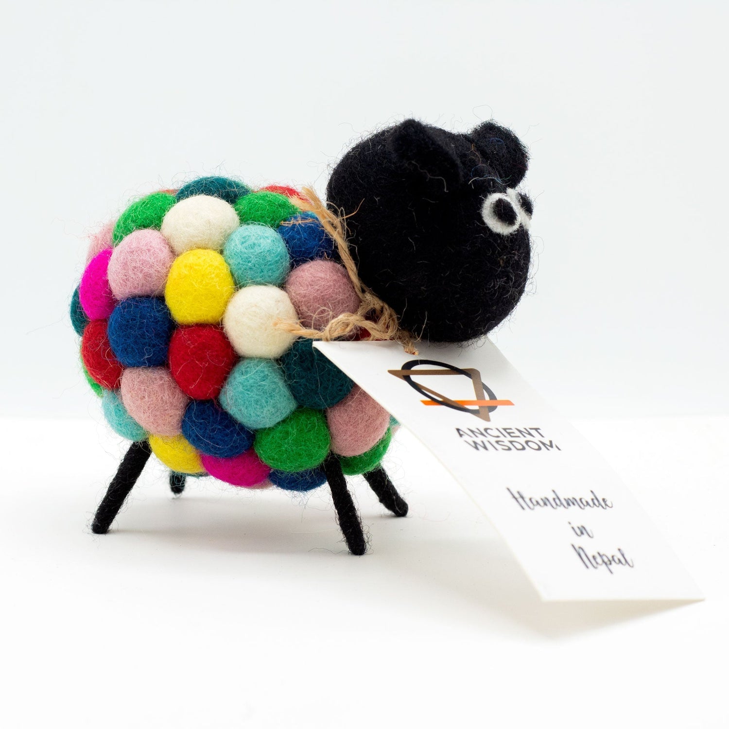 Handcrafted Multi - Coloured Felt Sheep Figurine with Golden Bell - Eco - Friendly Home Décor - SHAMTAM.COM
