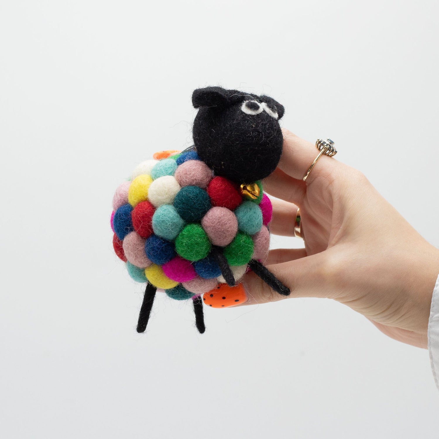 Handcrafted Multi - Coloured Felt Sheep Figurine with Golden Bell - Eco - Friendly Home Décor - SHAMTAM.COM