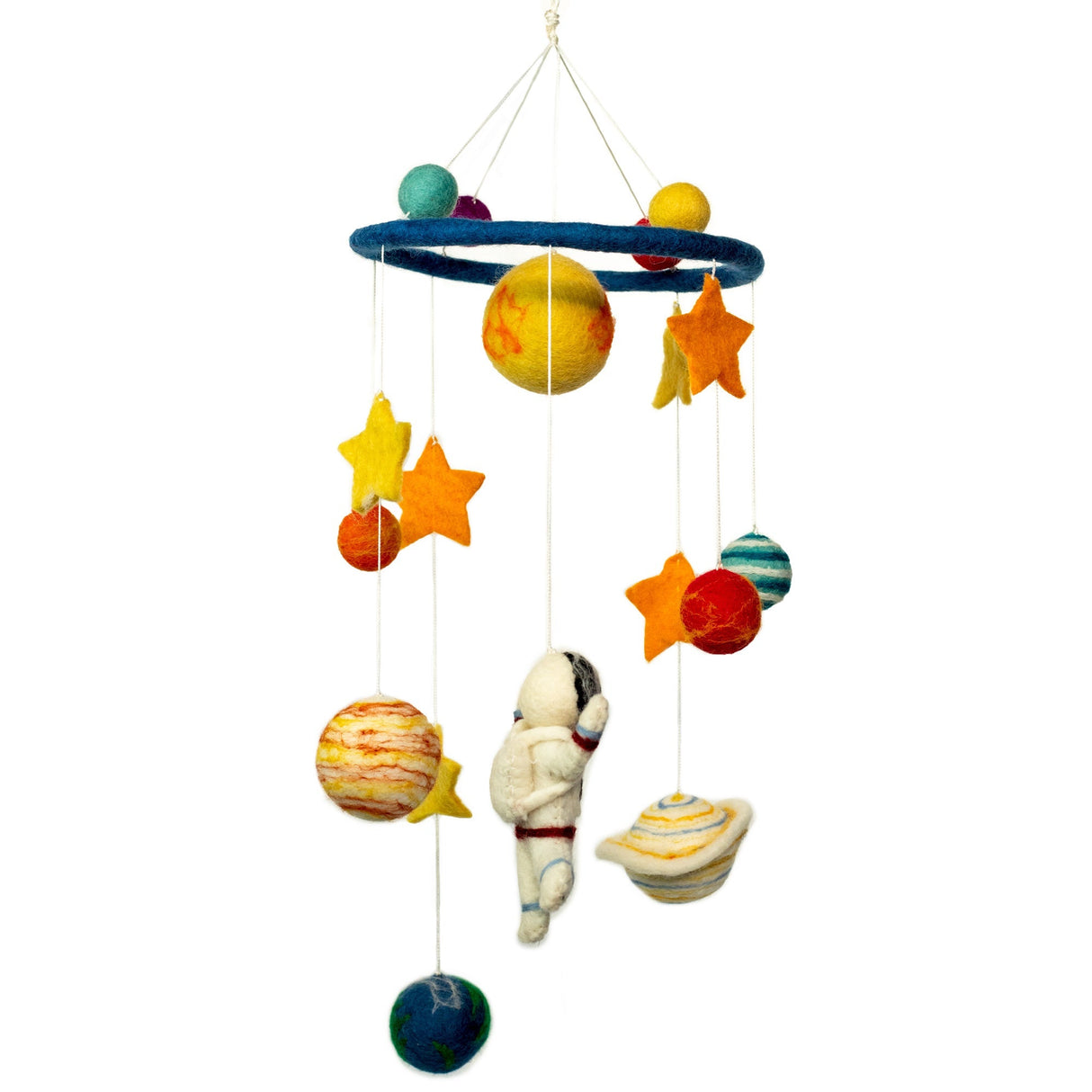 Handmade Felt Space Mobile - Starman, Colorful Planets & Bright Stars for Kids' Room Decor - SHAMTAM.COM