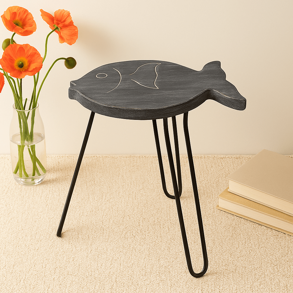 Fish Stand Albasia Wood Greywash - SHAMTAM.COM