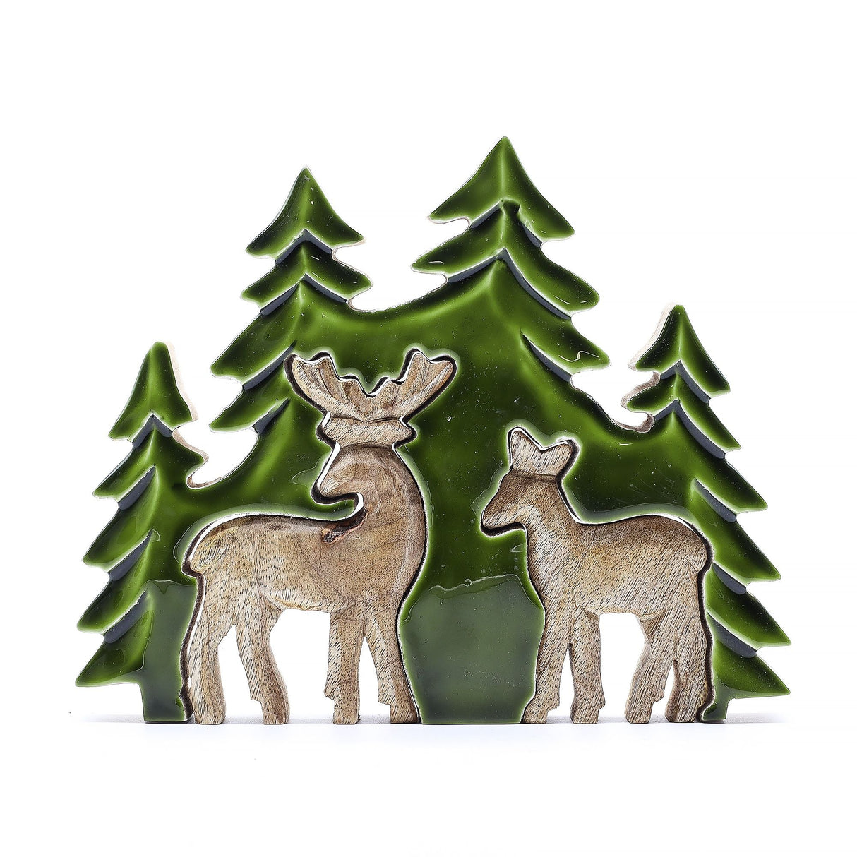 Forest Deer 3D Mango Wood Tabletop Sculpture - SHAMTAM.COM