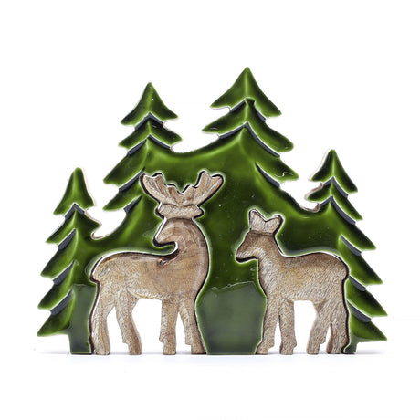 Forest Deer 3D Mango Wood Tabletop Sculpture - SHAMTAM.COM