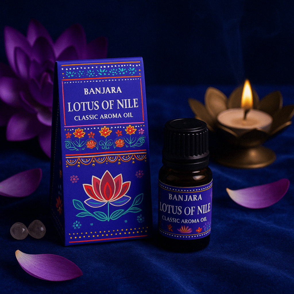 Banjara Lotus of the Nile Indian Fragrance Oil 10ml - Classic Aroma Oil with Floral and Decorative Packaging - SHAMTAM.COM