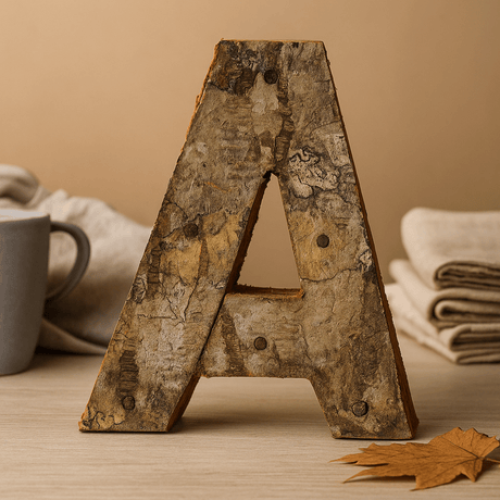 Freestanding Letter A Rustic Bark 7 cm - SHAMTAM.COM
