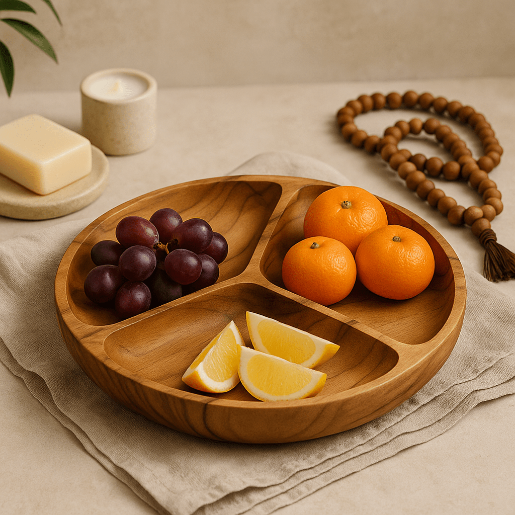 Fruit Bowl Teak Wood 3 - Section 30x4cm - SHAMTAM.COM