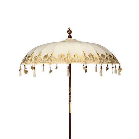 Handcrafted Bali Patio Parasol with Gold Leaf Patterns - 2m Canvas Umbrella for Elegant Outdoor Decor (UK Mainland Shipping Only) - SHAMTAM.COM