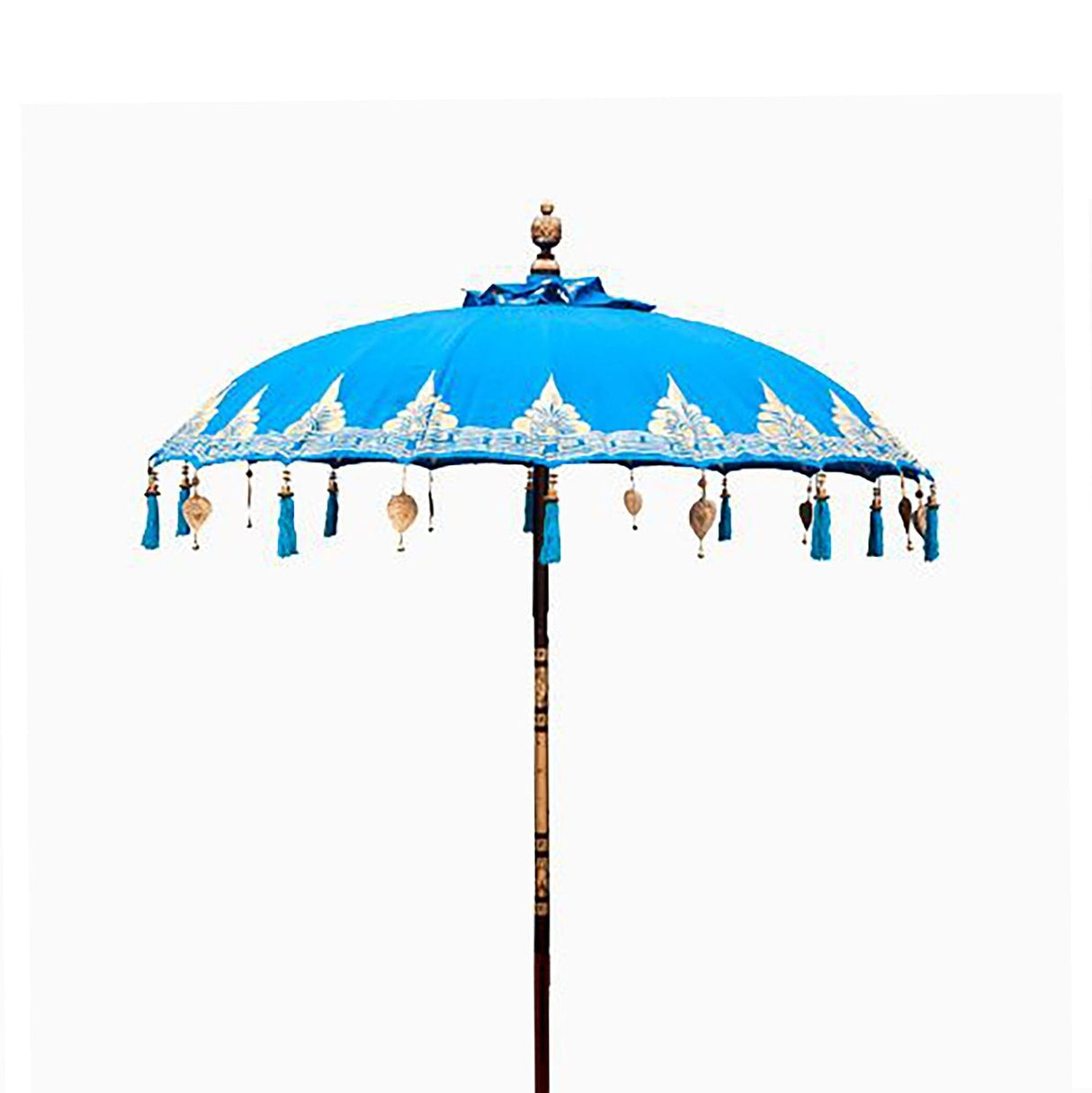 Handcrafted Bali Patio Parasol - 2m Turquoise Decor with Intricate Patterns - UK Mainland Shipping Only - SHAMTAM.COM