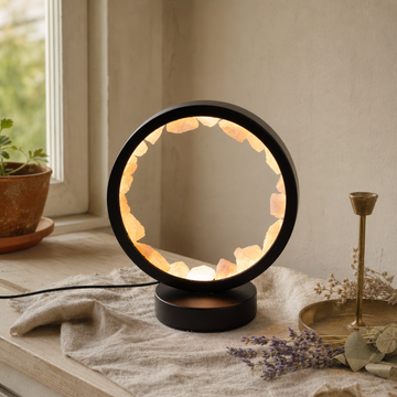 Gemstone Halo Lamp - Zen Body - Rose Quartz — styled in a warm, naturally lit interior