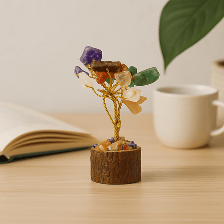 Gemstone Tree on Wood Base, 15 Gemstones - SHAMTAM.COM