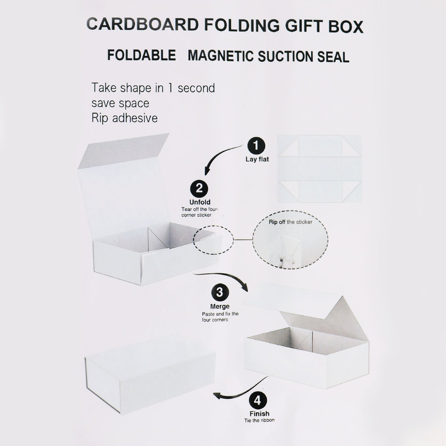 Flat Pack Gift Box - Medium Square (20x18.2x8cm) - Black - SHAMTAM.COM