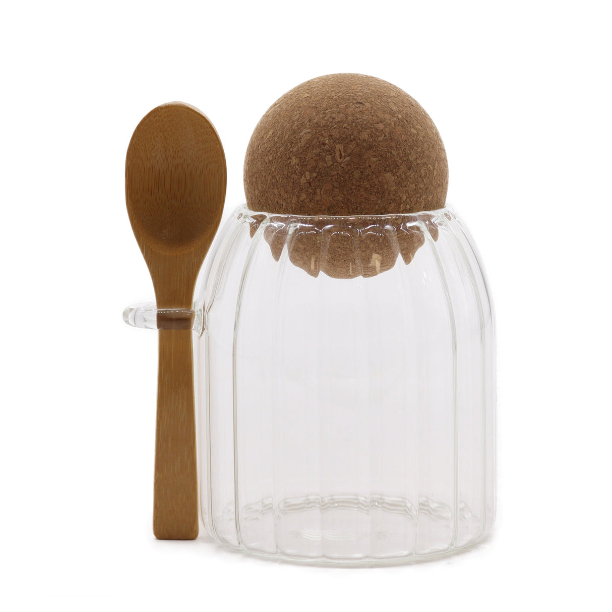 Sm Cottage Bamboo Glass Jar - Ribbed & Spoon 10cm - SHAMTAM.COM