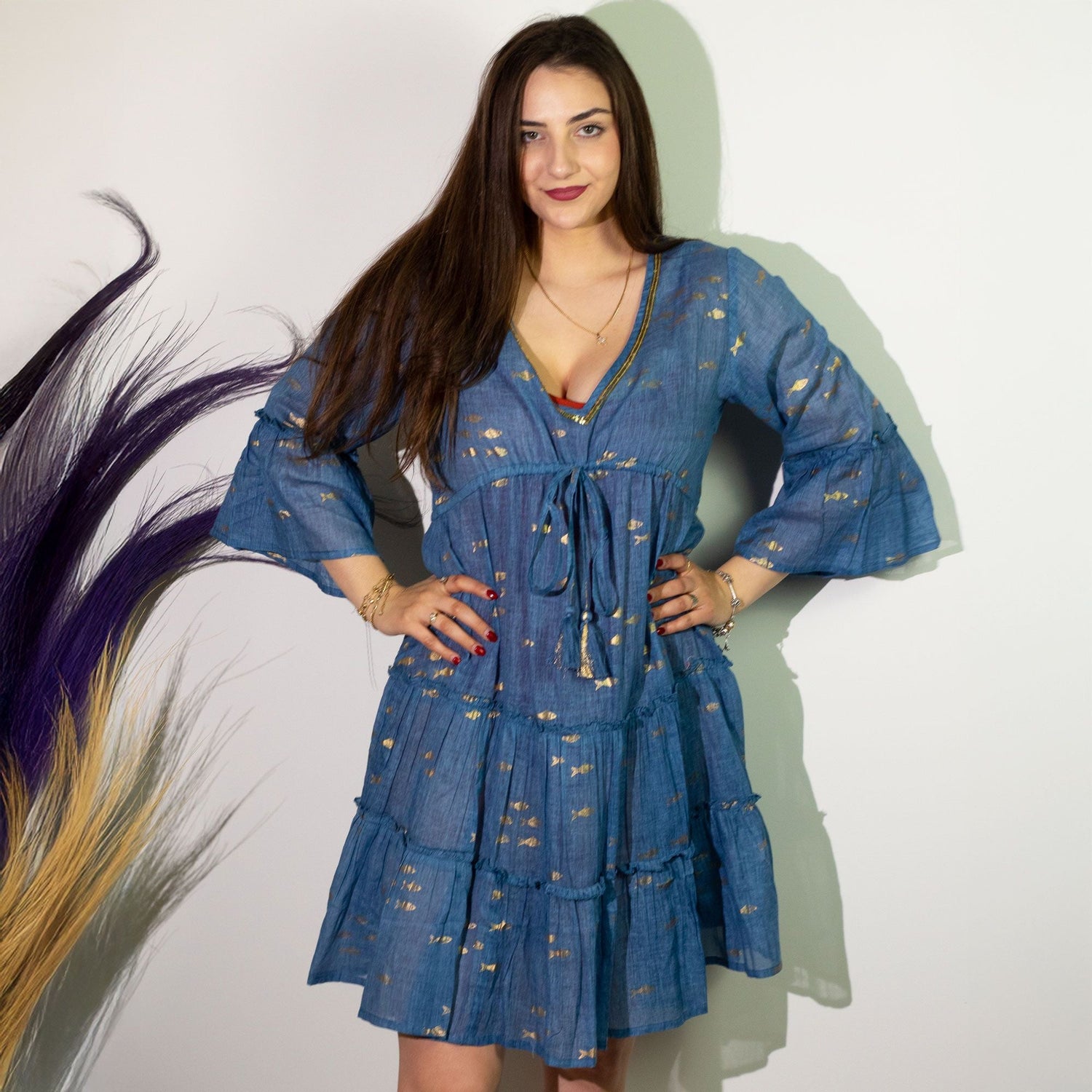 Goldfish Dress Sea Blue Nomad - SHAMTAM.COM