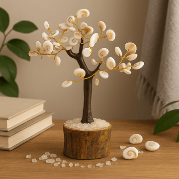 Gomati Chakra Stone Tree, 60 Stones Wooden Base - SHAMTAM.COM