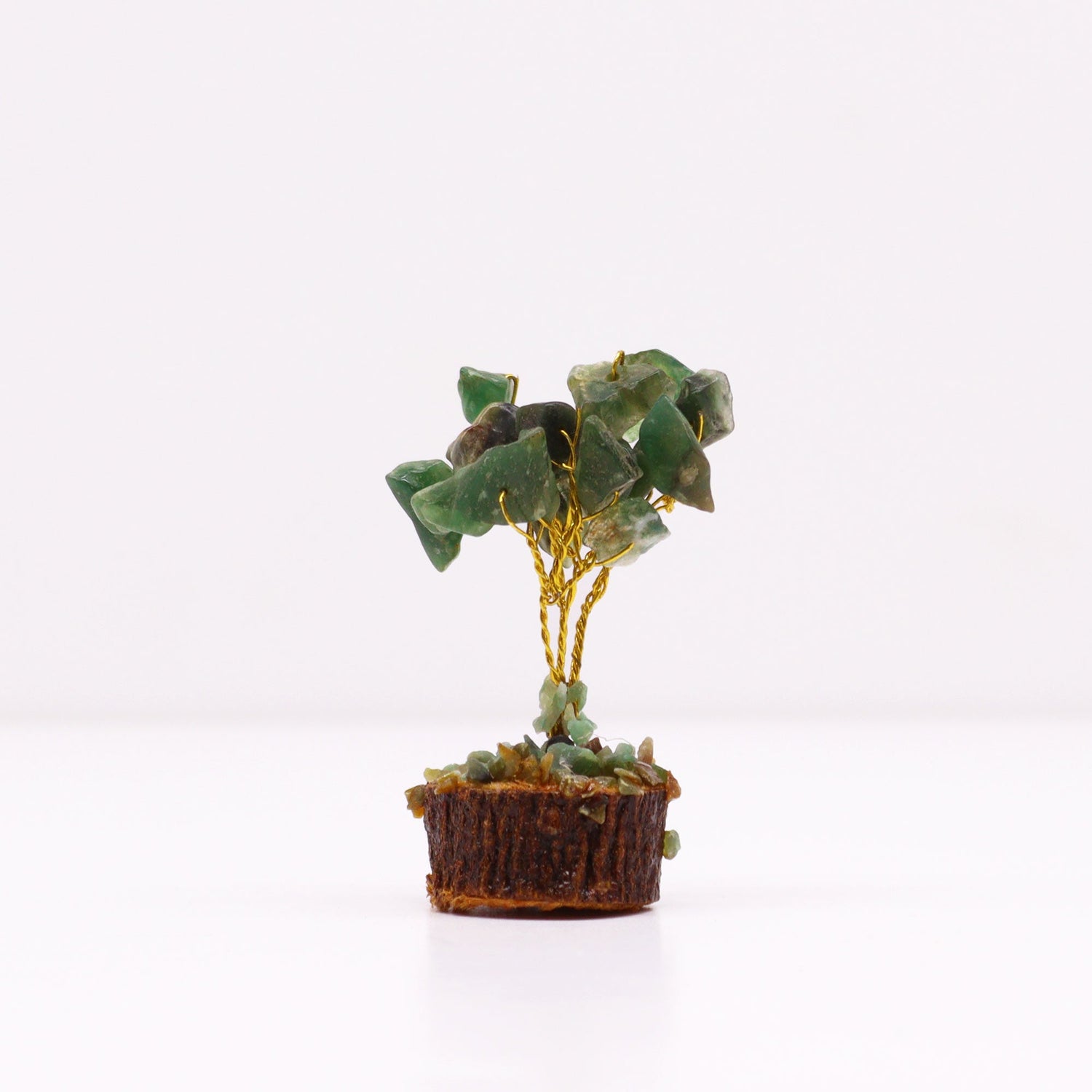 Green Aventurine Tree On Wood Base - 15 Gemstones - SHAMTAM.COM