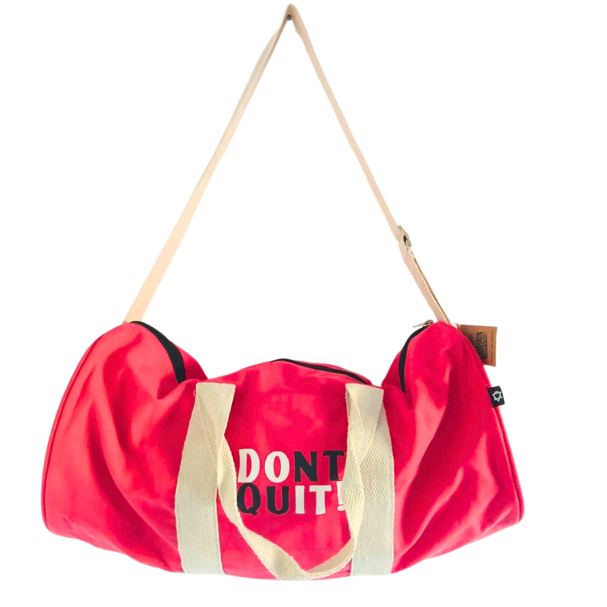 Motivational 'Don't Quit' Cherry Pink Gym Duffel Bag with Beige Straps - Perfect for Fitness and Travel - SHAMTAM.COM