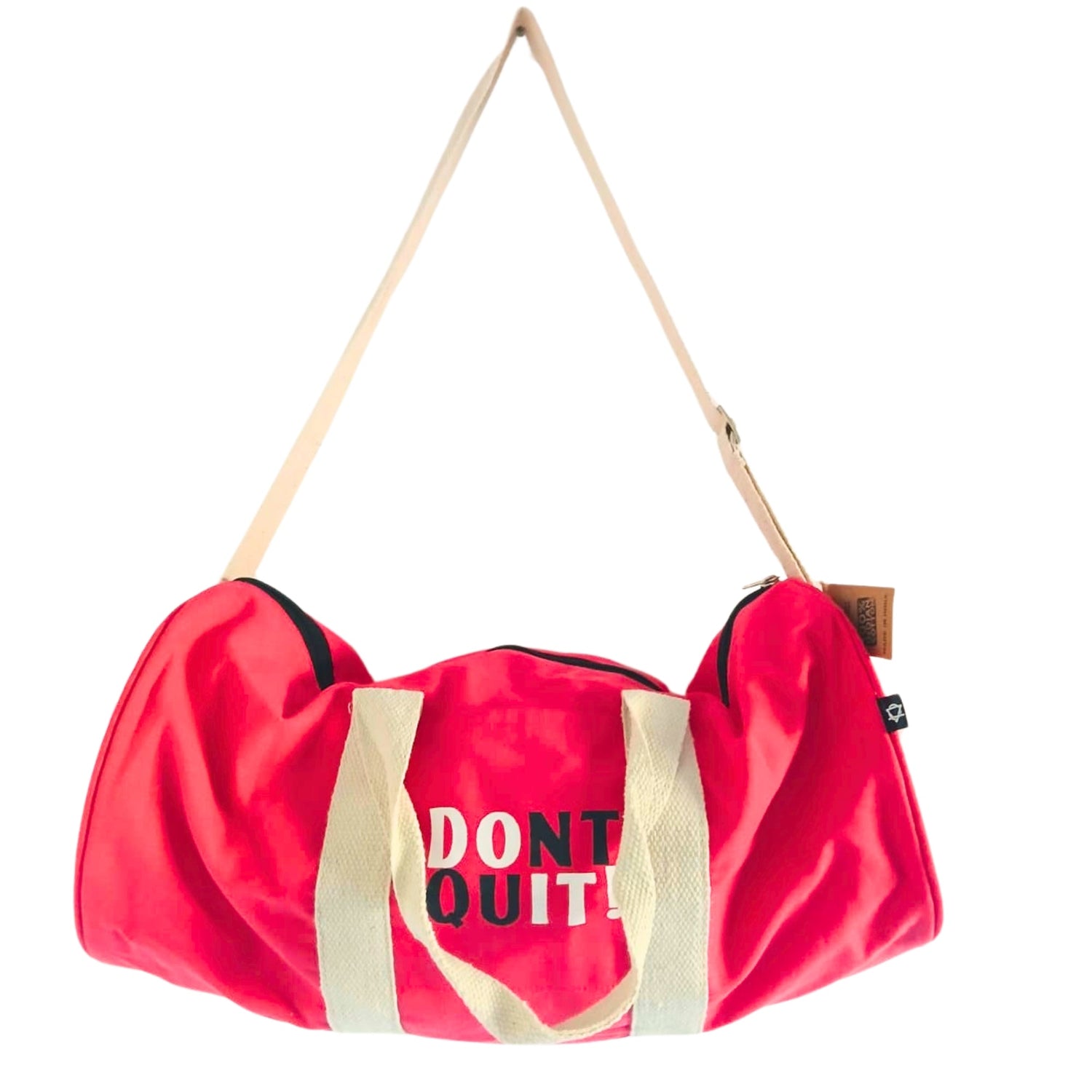 Motivational 'Don't Quit' Cherry Pink Gym Duffel Bag with Beige Straps - Perfect for Fitness and Travel - SHAMTAM.COM