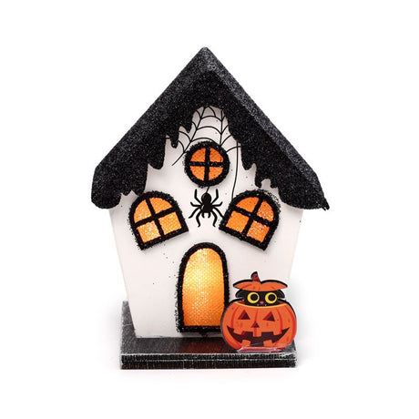 Spooky Spider House Halloween LED Decoration with Glitter Roof and Pumpkin - Perfect for Indoor & Outdoor Haunted Themes - SHAMTAM.COM