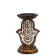 Eco - Friendly Mango Wood Hamsa Candle Stand with Intricate Carvings - Small 18x11cm - SHAMTAM.COM