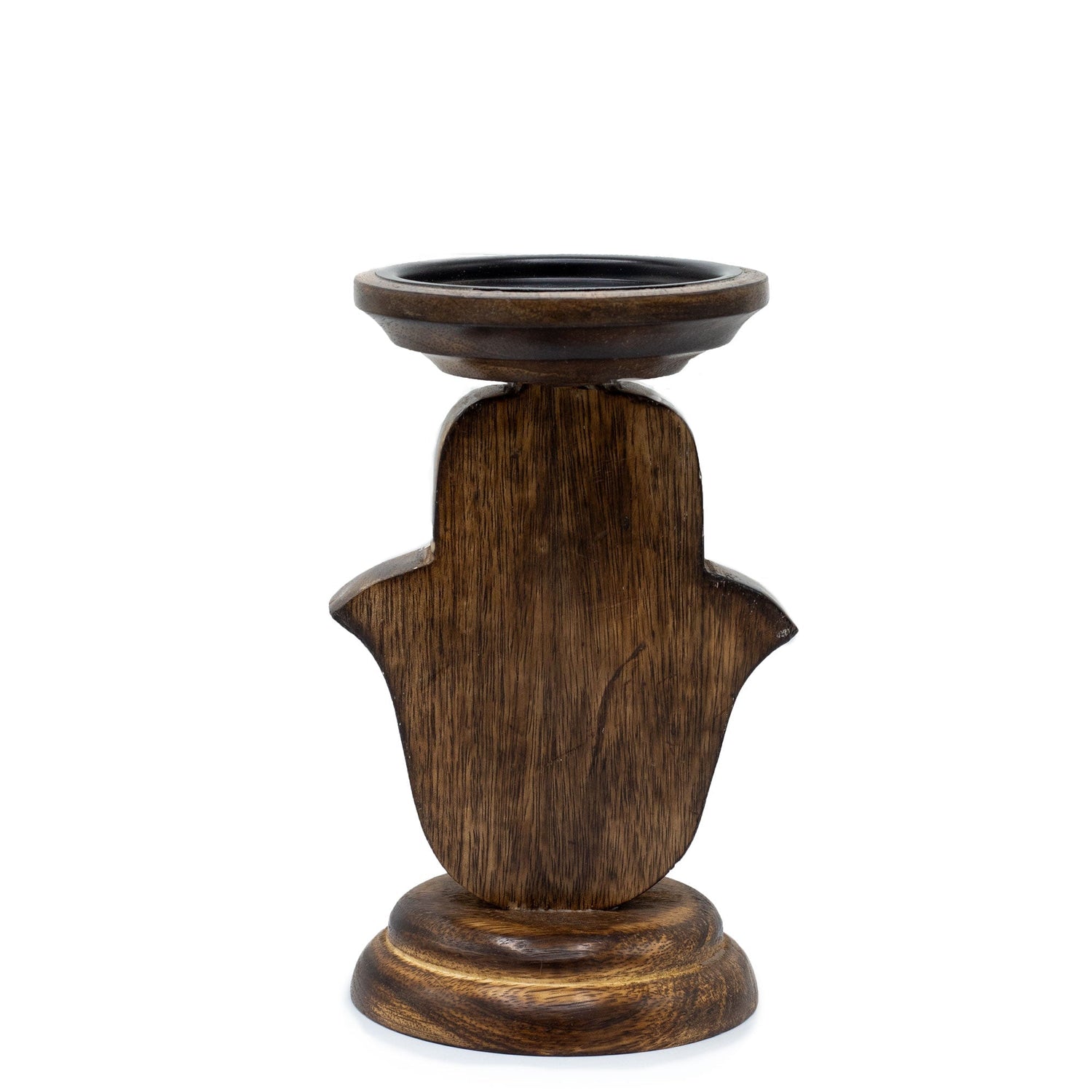 Eco - Friendly Mango Wood Hamsa Candle Stand with Intricate Carvings - Small 18x11cm - SHAMTAM.COM