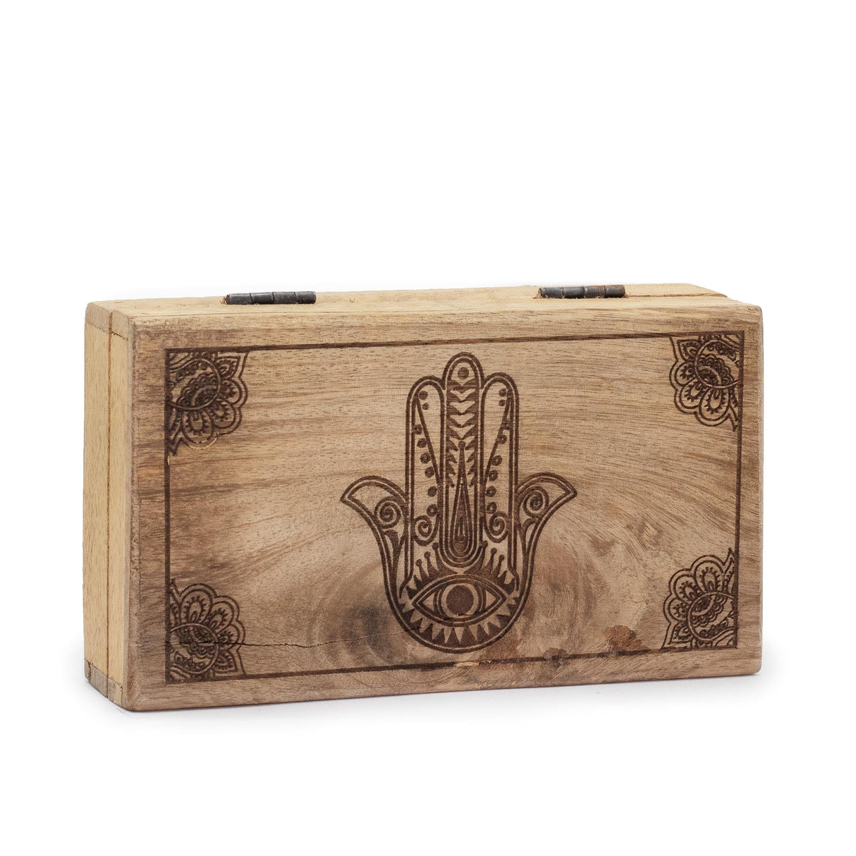Med Square Box 17x10x4.2cm - Hamsa Black Engraved - SHAMTAM.COM