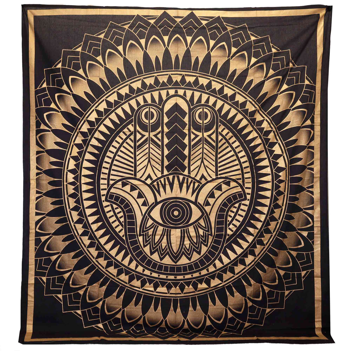 Elegant Black Gold Hamsa Hand Tapestry - Double Cotton Bedspread & Wall Hanging Decor - SHAMTAM.COM
