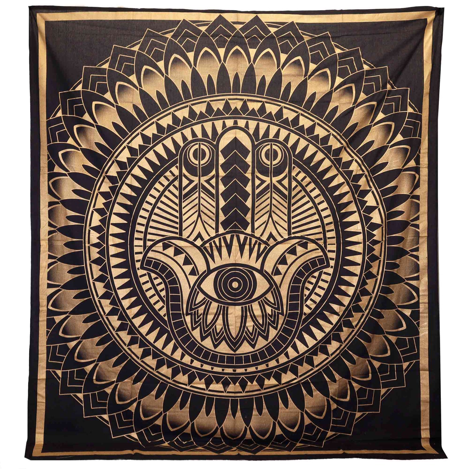 Elegant Black Gold Hamsa Hand Tapestry - Double Cotton Bedspread & Wall Hanging Decor - SHAMTAM.COM