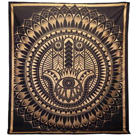 Elegant Black Gold Hamsa Hand Tapestry - Double Cotton Bedspread & Wall Hanging Decor - SHAMTAM.COM