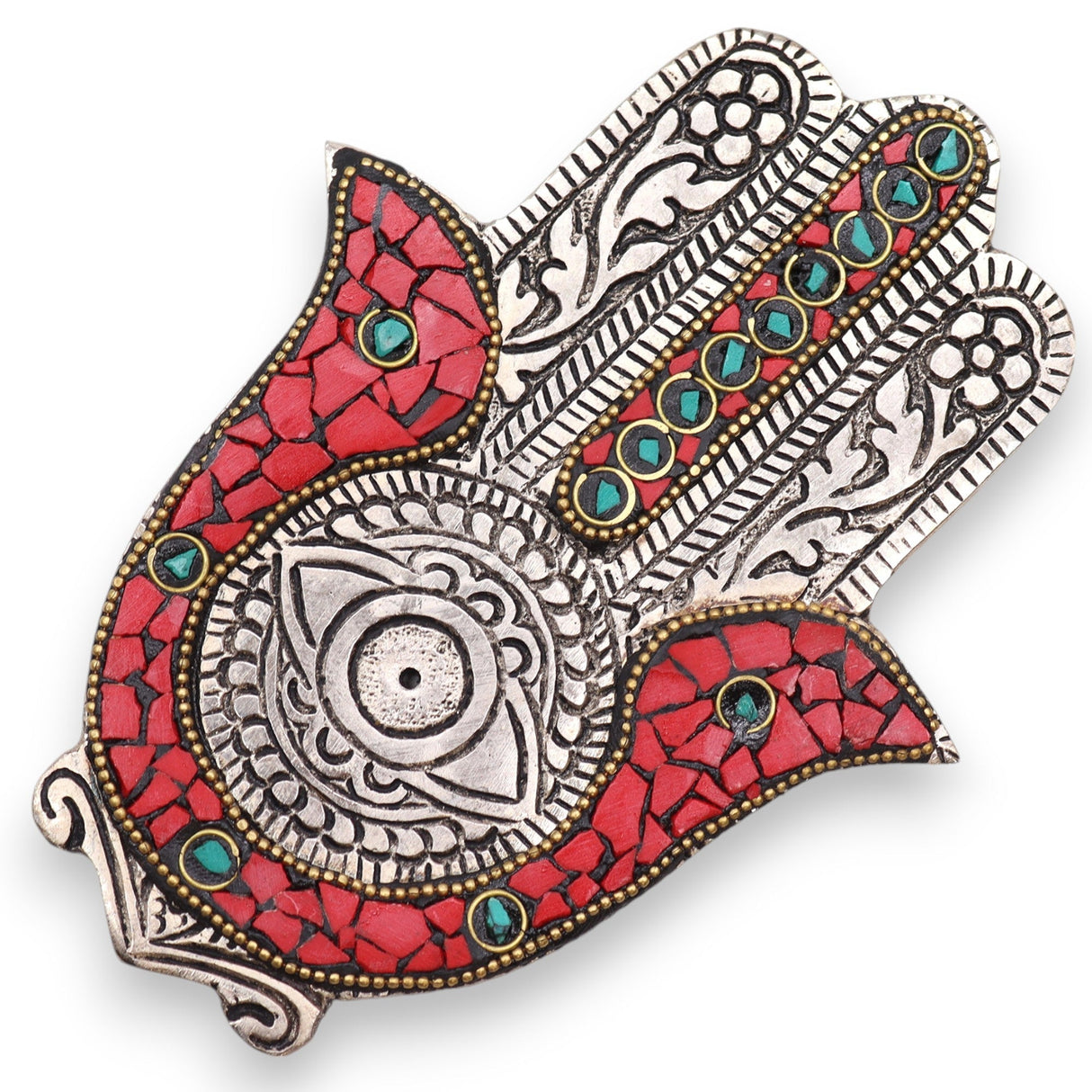 Red & Green Small Hamsa Incense Holder - SHAMTAM.COM
