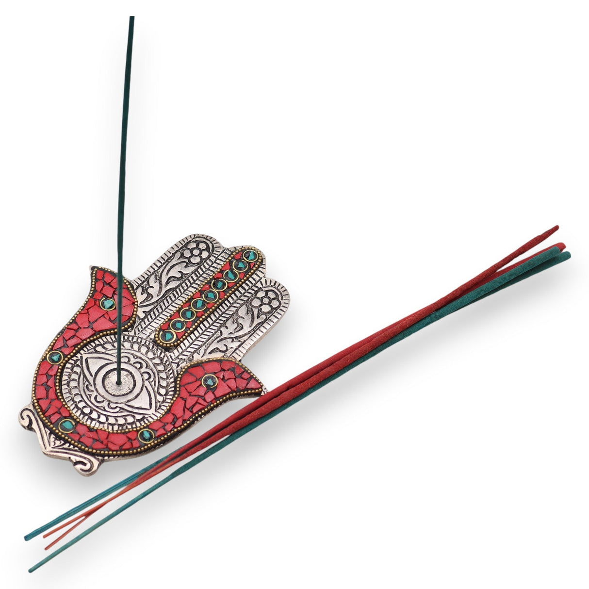 Red & Green Small Hamsa Incense Holder - SHAMTAM.COM