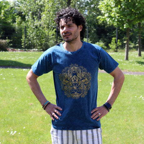 Medium Stone Washed T-Shirt - Hamsa - Blue - SHAMTAM.COM