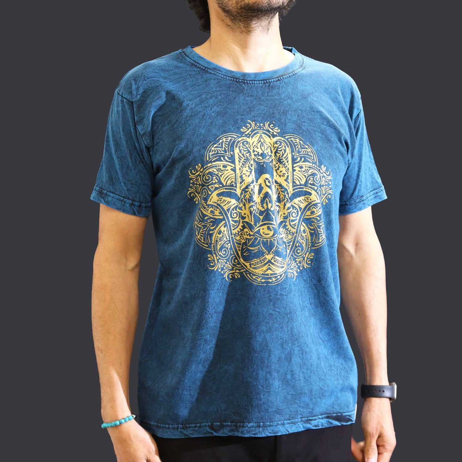 Medium Stone Washed T-Shirt - Hamsa - Blue - SHAMTAM.COM