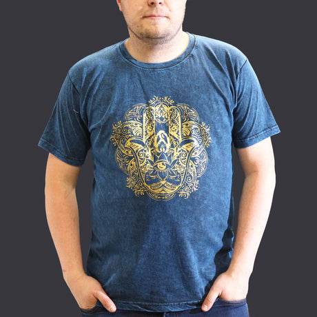 XLarge Stone Washed T-Shirt - Hamsa - Blue - SHAMTAM.COM