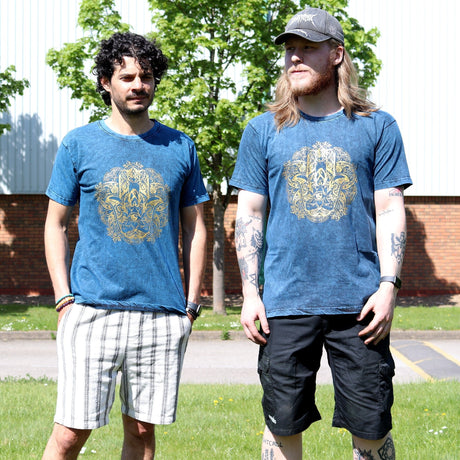 XLarge Stone Washed T-Shirt - Hamsa - Blue - SHAMTAM.COM