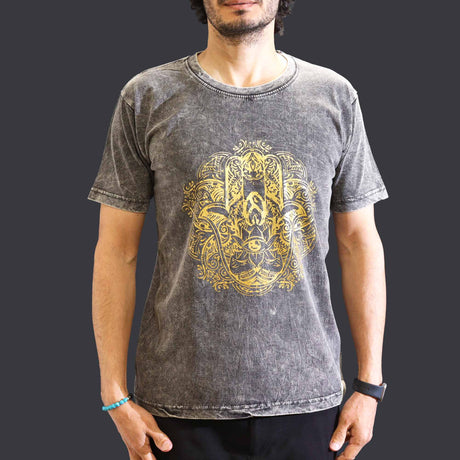 Medium Stone Washed T-Shirt - Hamsa - Dark Grey - SHAMTAM.COM
