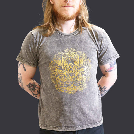 Large Stone Washed T-Shirt - Hamsa - Dark Grey - SHAMTAM.COM