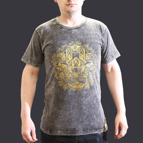Small Stone Washed T-Shirt - Hamsa - Dark Grey - SHAMTAM.COM