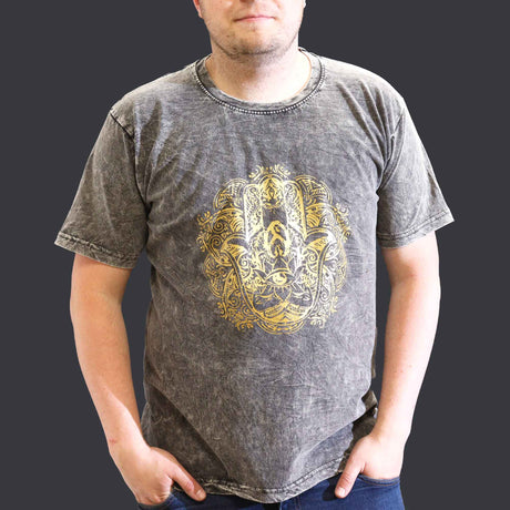 XLarge Stone Washed T-Shirt - Hamsa - Dark Grey - SHAMTAM.COM
