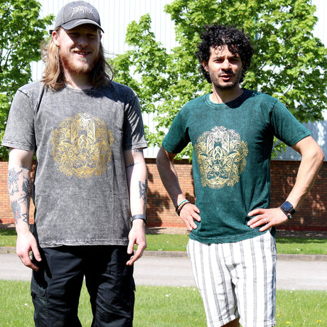 XLarge Stone Washed T-Shirt - Hamsa - Green - SHAMTAM.COM
