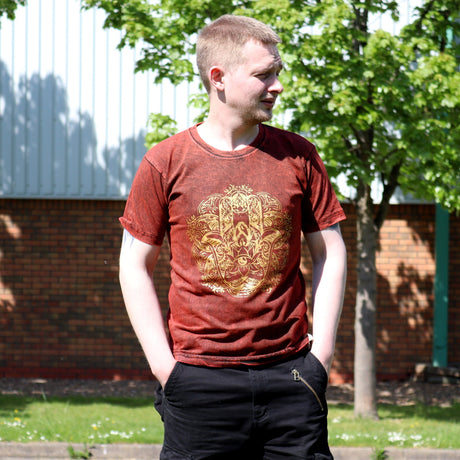 Medium Stone Washed T-Shirt - Hamsa - Maroon - SHAMTAM.COM