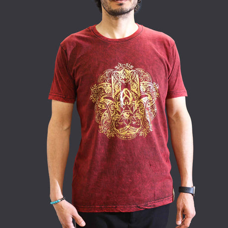 Medium Stone Washed T-Shirt - Hamsa - Maroon - SHAMTAM.COM