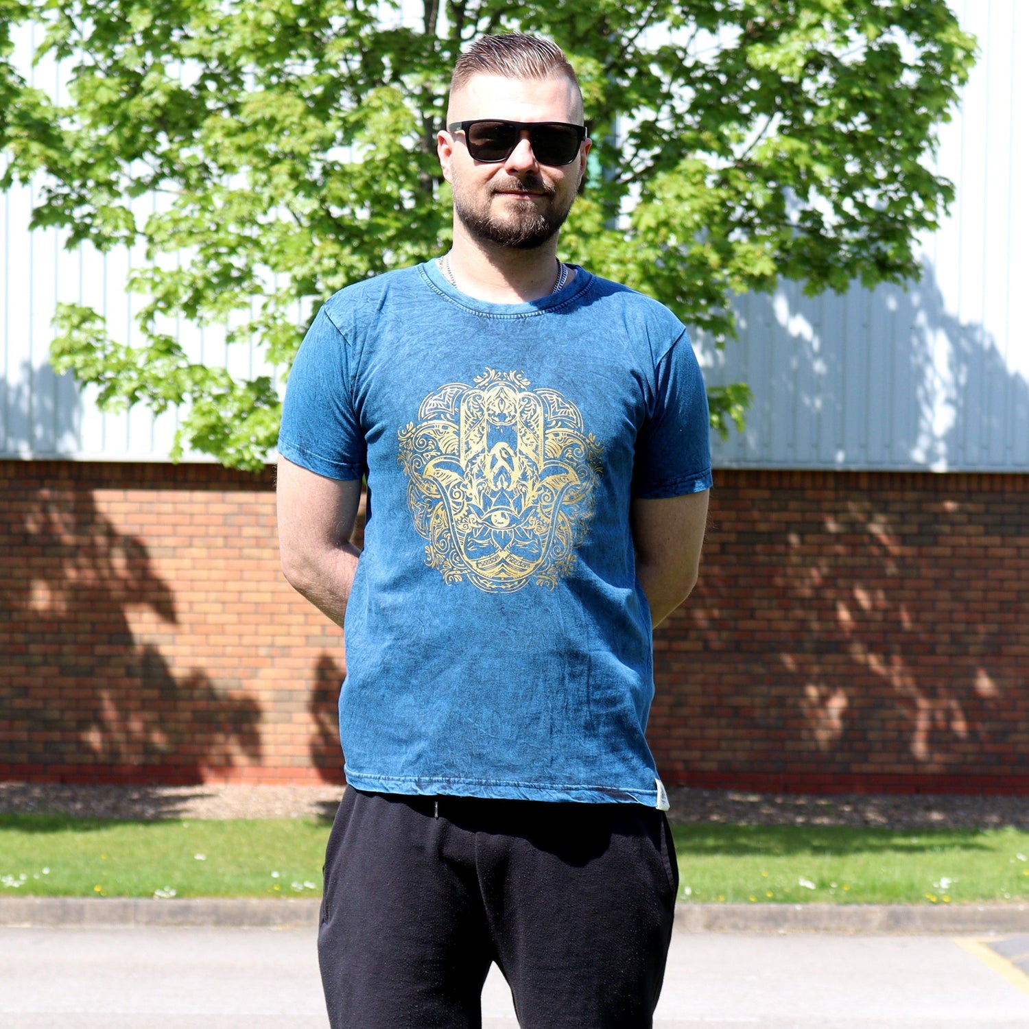 Small Stone Washed T-Shirt - Hamsa - Blue - SHAMTAM.COM