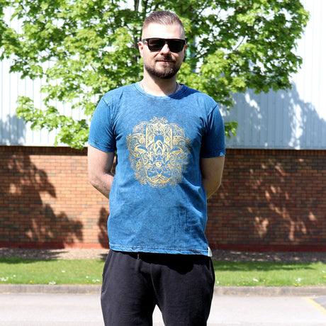 Small Stone Washed T-Shirt - Hamsa - Blue - SHAMTAM.COM