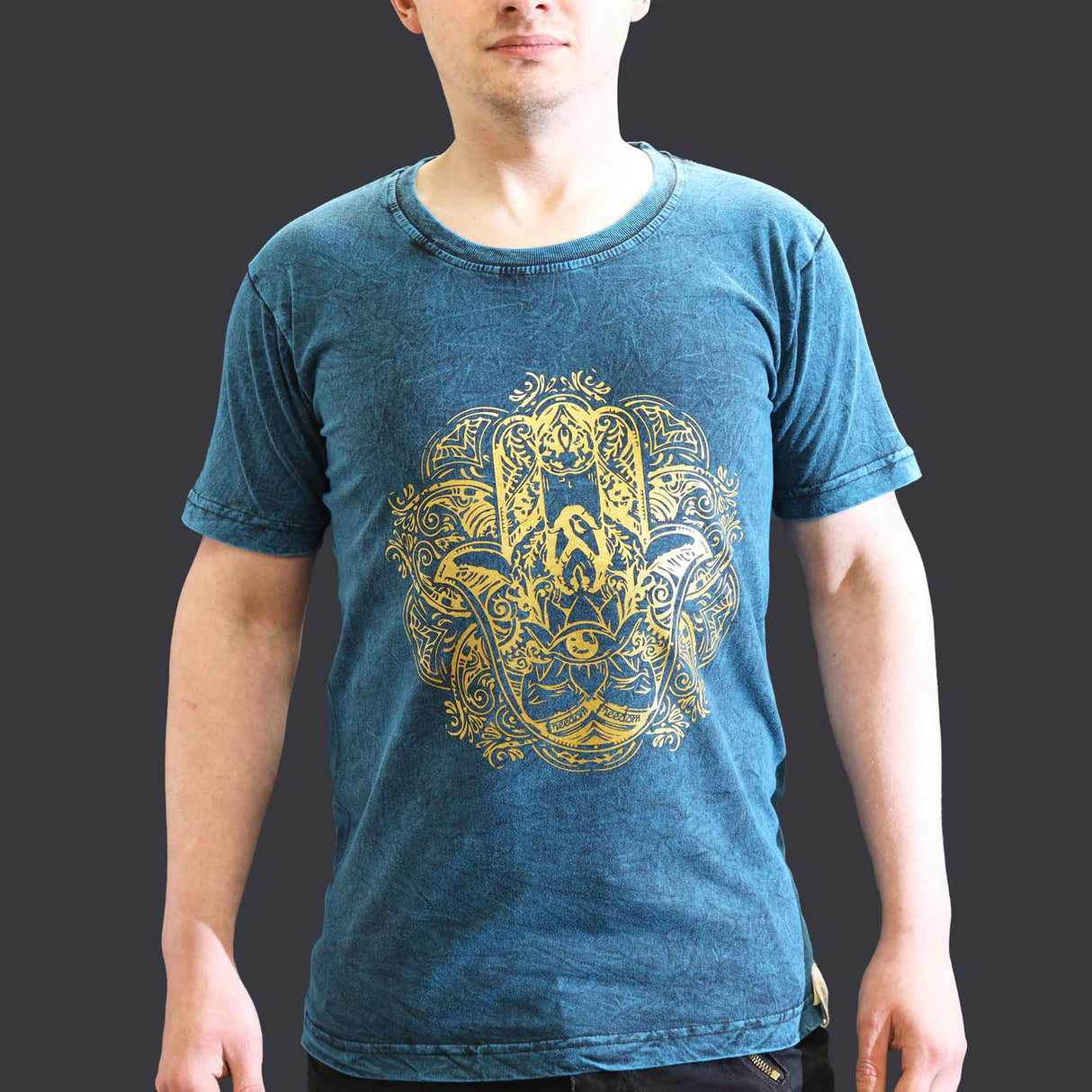 Small Stone Washed T-Shirt - Hamsa - Blue - SHAMTAM.COM