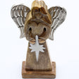 Handcarved Mango Wood Angel with Metal Wings 30cm - SHAMTAM.COM