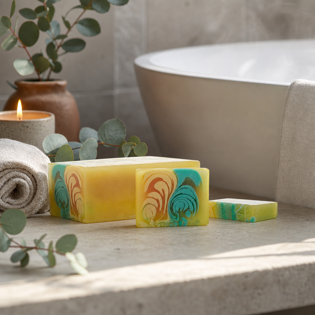 Handcrafted Soap Loaf 1.2kg - Melon — styled in a warm, naturally lit interior