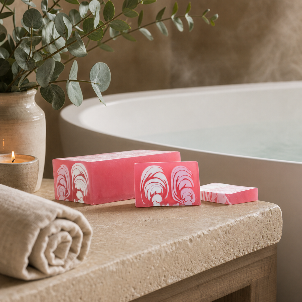 Handcrafted Soap Loaf 1.2kg - Rose — styled in a warm, naturally lit interior