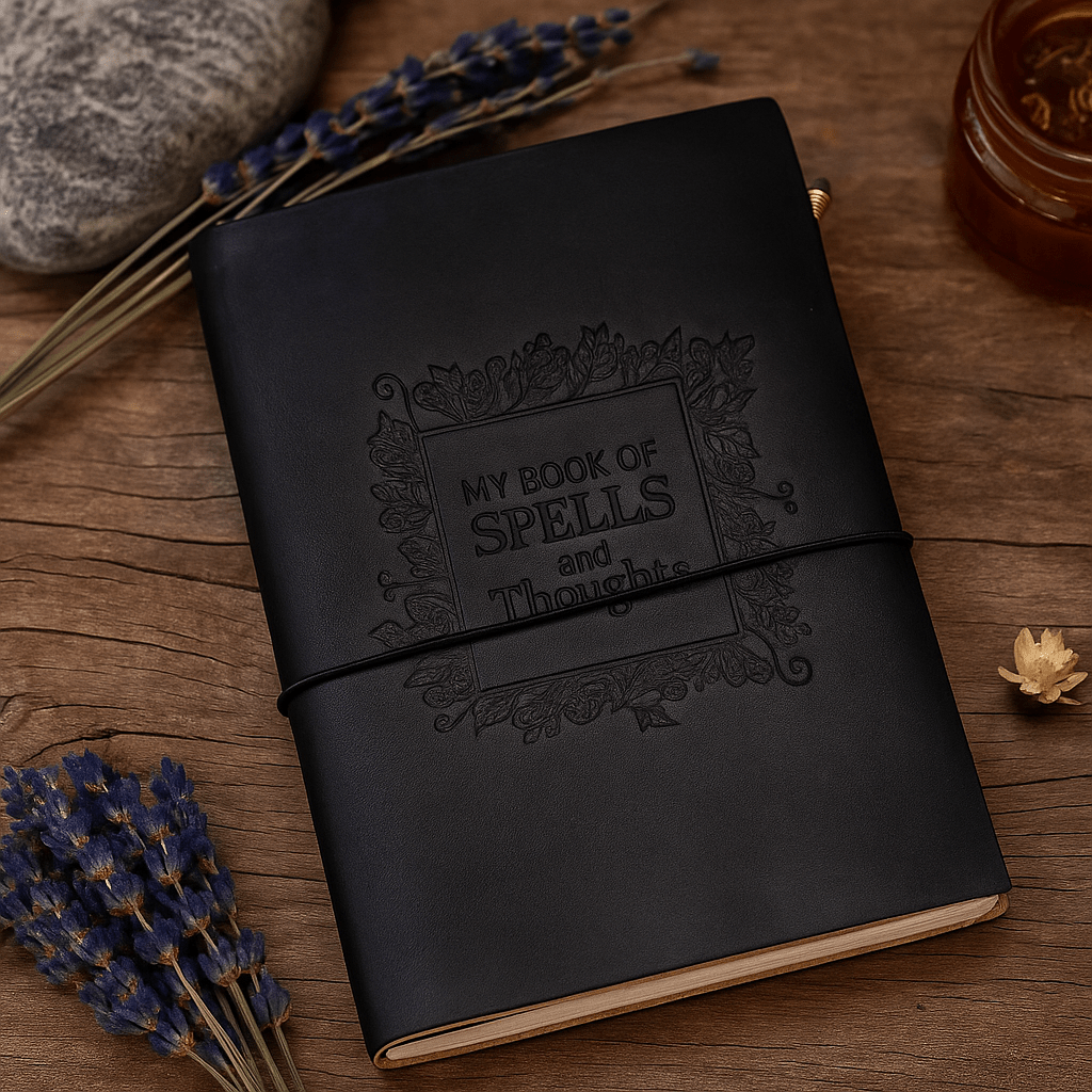 Handmade Leather Journal Book of Spells - Black - SHAMTAM.COM