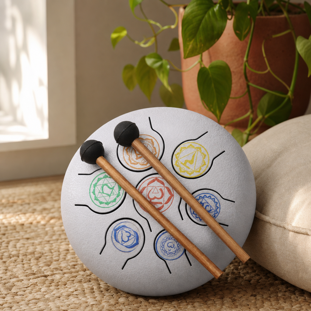 Happy Drum 7 Chakra - 18cm — styled in a warm, naturally lit interior